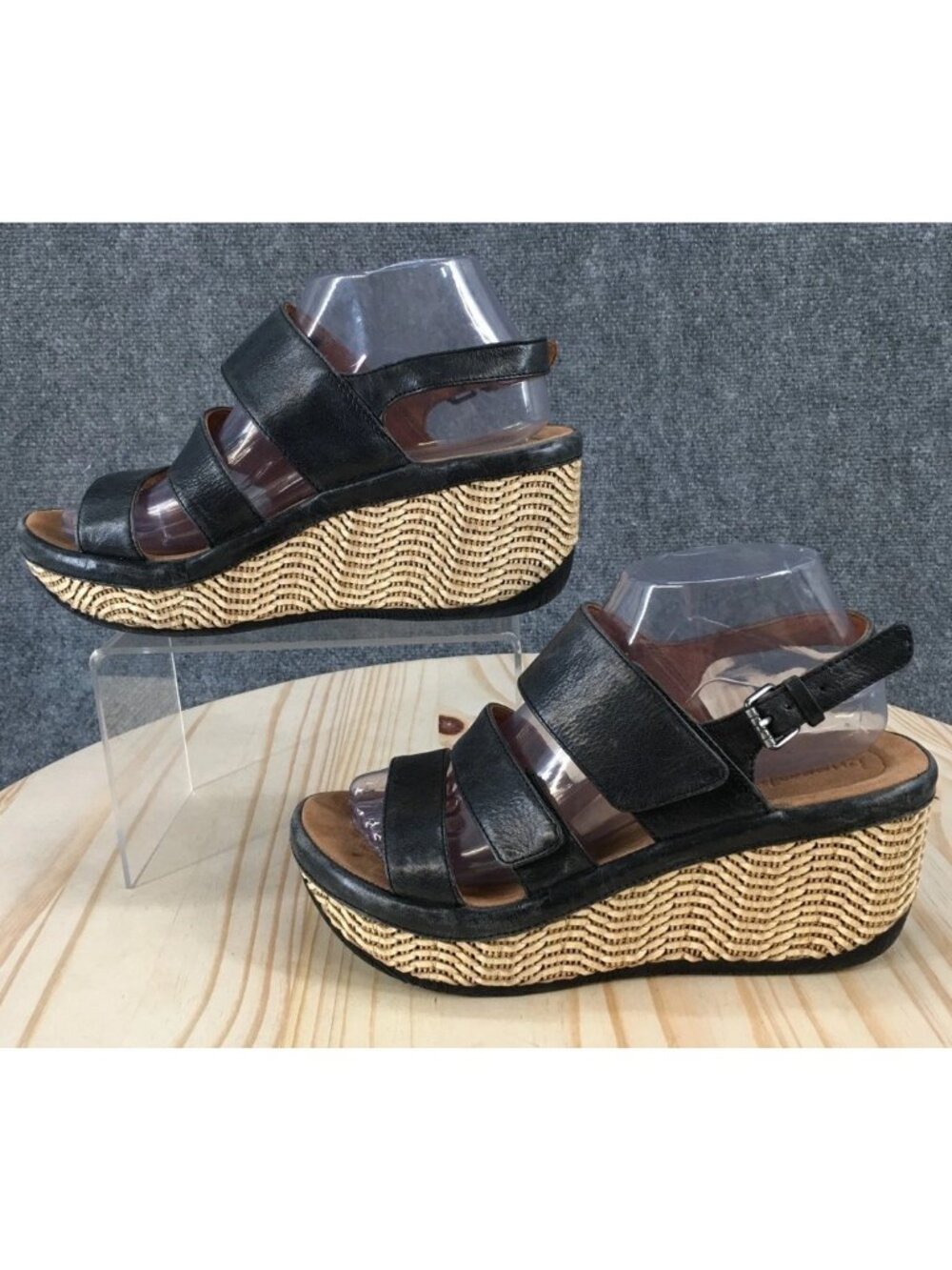 Bussola Sandals Womens 40 Slingback Black Open Toe Casual Comfort Wedge Heels